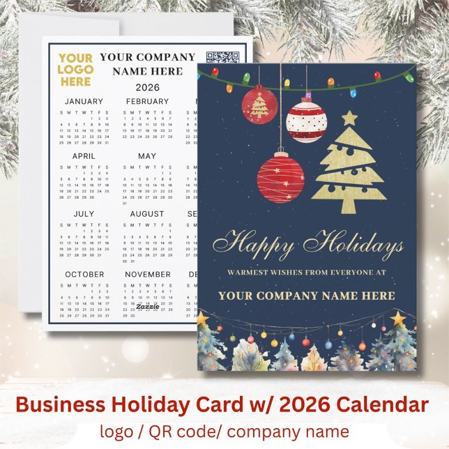 2026 Calendar Business Logo QR Festive Holiday Card (Creator Uploaded)