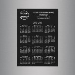 2026 Calendar Business Logo Text Black Magnet Card<br><div class="desc">Send your customers a 2026 calendar magnetic card personalized with your logo, company name, and business contact information in white text on a black background. Add your logo, company name, and custom text (website, phone number, address, slogan, or other message) in the sidebar. Your logo can be any shape. White...</div>
