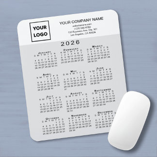 2026 Calendar Business Logo Text Light Grey White Mouse Pad