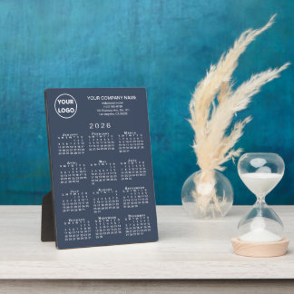 2026 Calendar Business Logo Text Navy Blue Desktop Plaque
