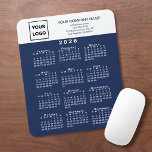2026 Calendar Business Logo Text Navy Blue White Mouse Pad<br><div class="desc">Professional calendar mouse pad features your logo next to your company name and business contact information in navy text on a white band at the top. Below it is a modern white 2026 calendar on a navy blue color block. Add your logo, company name, and custom text (website, phone number,...</div>
