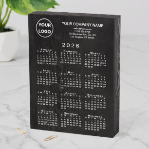 2026 Calendar Business Logo Text on Black Wooden Box Sign