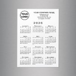 2026 Calendar Business Logo Text White Magnet Card<br><div class="desc">Send your customers a 2026 calendar magnetic card personalized with your logo, company name, and business contact information in black text on a white background. Add your logo, company name, and custom text (website, phone number, address, slogan, or other message) in the sidebar. Your logo can be any shape or...</div>