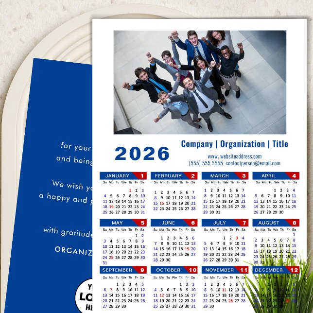 2026 Calendar Business Photo Logo Minimalist Blue Holiday Card (Creator Uploaded)