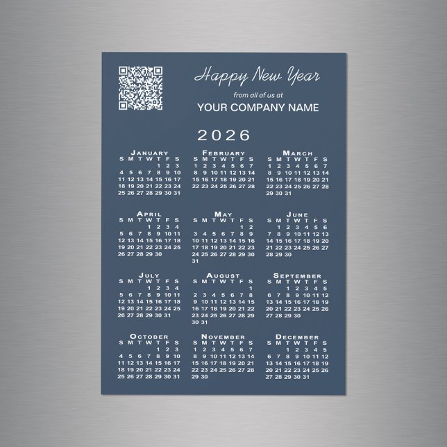 2026 Calendar Business QR Code Navy Holiday Magnet (2026 Calendar Business QR Code Navy Holiday Magnet in situ)