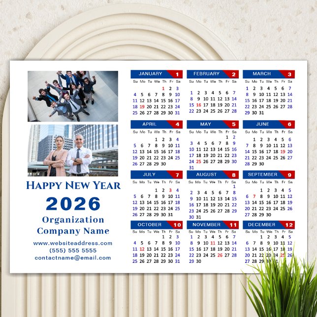 2026 Calendar Business Simple Blue Red Magnetic (Creator Uploaded)