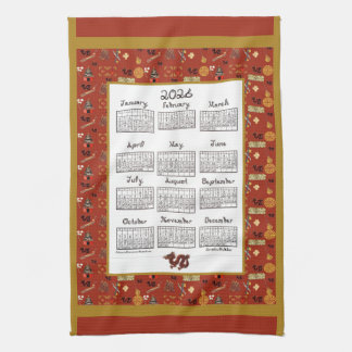2026 Calendar Chinese Theme Red Repeat Fabric Font Kitchen Towel