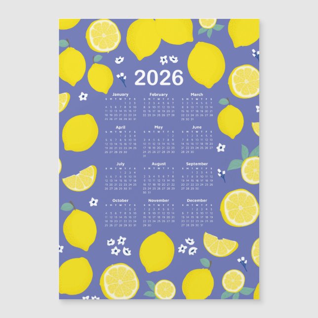 2026 Calendar Citrus Lemon Pattern (Front)
