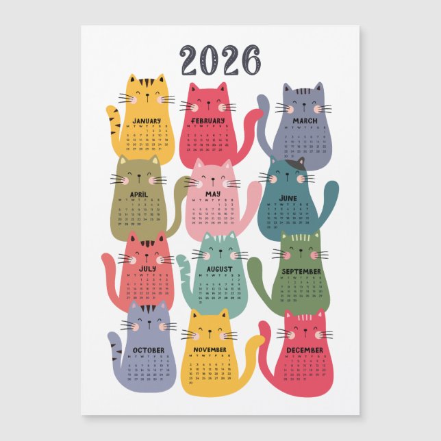 2026 Calendar Colorful Cats (Front)