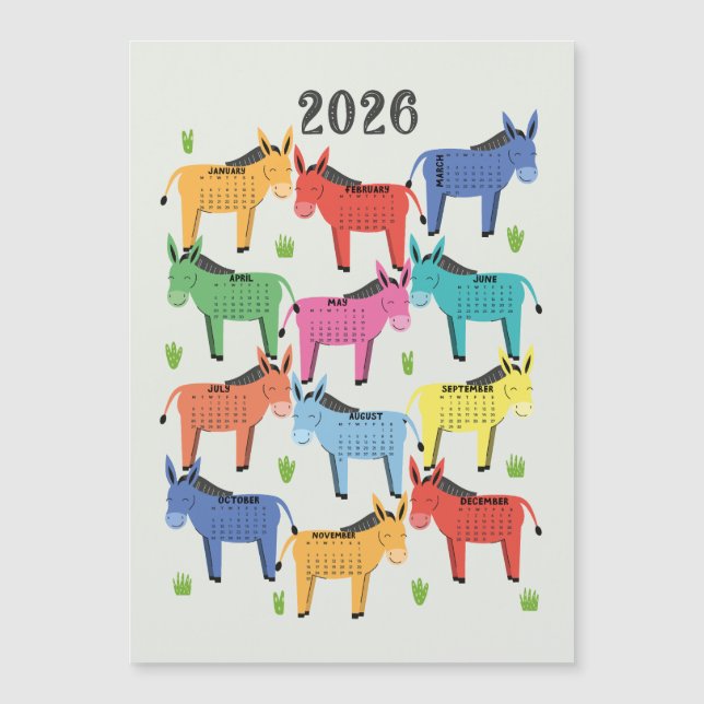 2026 Calendar Colorful Donkey (Front)