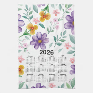 2026 Calendar Colorful Floral Botanical Garden Kitchen Towel
