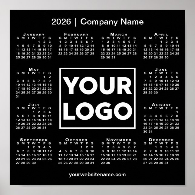 2026 Calendar Company Logo and Name Black Poster (Front)
