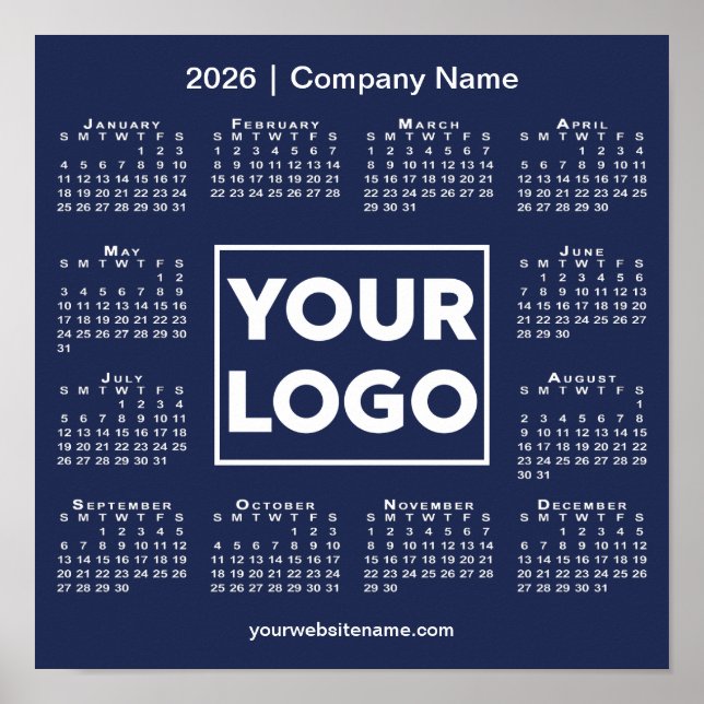 2026 Calendar Company Logo and Name Navy Blue Poster (Front)