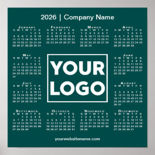 2026 Calendar Company Logo and Name Teal Green Poster