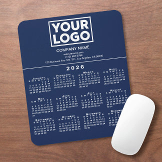 2026 Calendar Company Logo and Text Navy Blue Mouse Pad
