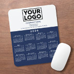 2026 Calendar Company Logo and Text Navy White Mouse Pad<br><div class="desc">Modern professional calendar mouse pad features your logo, company name, and business contact information in navy blue text on white over a modern white 2026 calendar on a navy background. Add your logo, company name, and custom text (website, phone number, address, or slogan) in the sidebar. Your logo can be...</div>