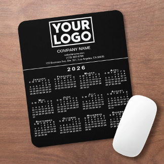 2026 Calendar Company Logo and Text on Black Mouse Pad