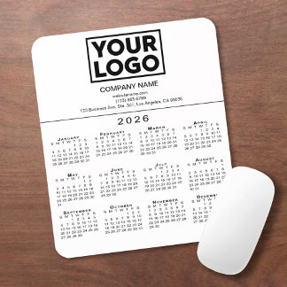 2026 Calendar Company Logo and Text on White Mouse Pad