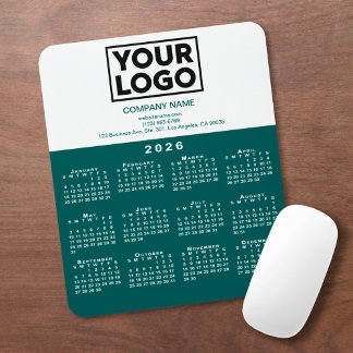 2026 Calendar Company Logo and Text Teal White Mouse Pad