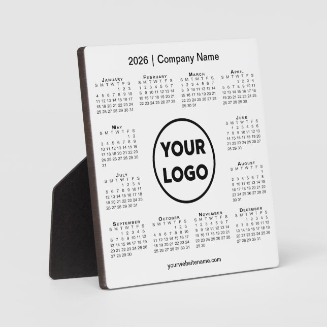 2026 Calendar Company Logo Business Desktop Plaque (Front)