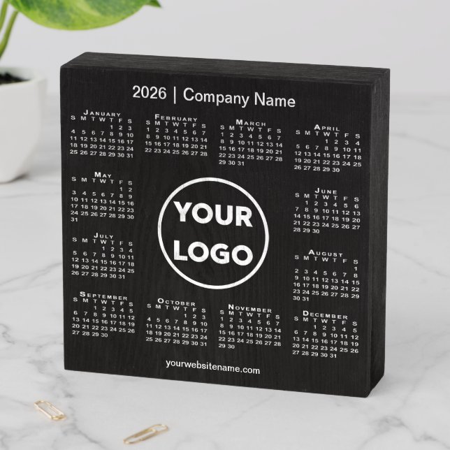 2026 Calendar Company Logo on Black Wooden Box Sign (In Situ Horizontal)