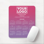 2026 Calendar Company Logo Pink to Purple Gradient Mouse Pad<br><div class="desc">Professional calendar mouse pad features your logo, company name, and business contact information in white text over a modern white 2026 calendar on a dark pink to purple gradient. Add your logo, company name, and custom text (website, phone number, address, or slogan) in the sidebar. Your logo can be any...</div>