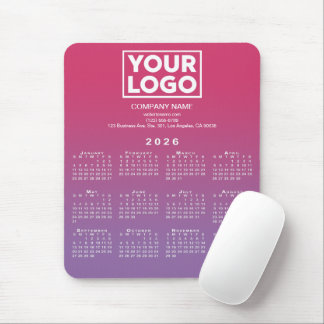 2026 Calendar Company Logo Pink to Purple Gradient Mouse Pad