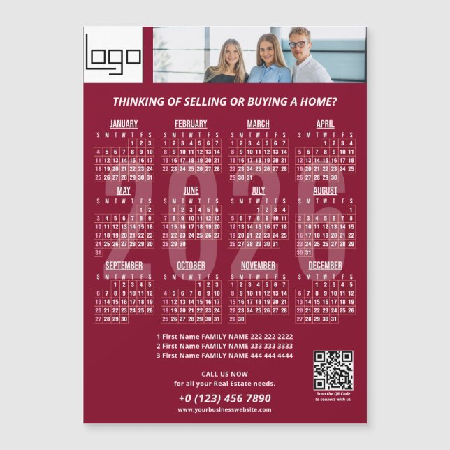 2026 Calendar Company Logo QR Code Burgundy Photo (Front)