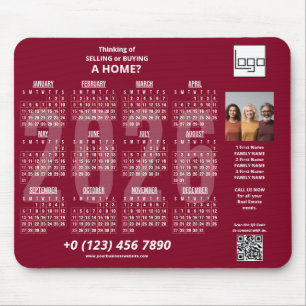 2026 Calendar Company Logo QR Code Burgundy Photo Mouse Pad