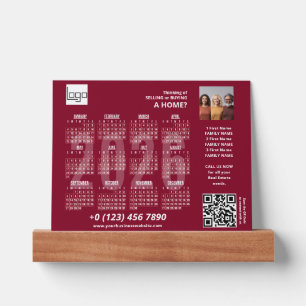 2026 Calendar Company Logo QR Code Burgundy Photo Picture Ledge