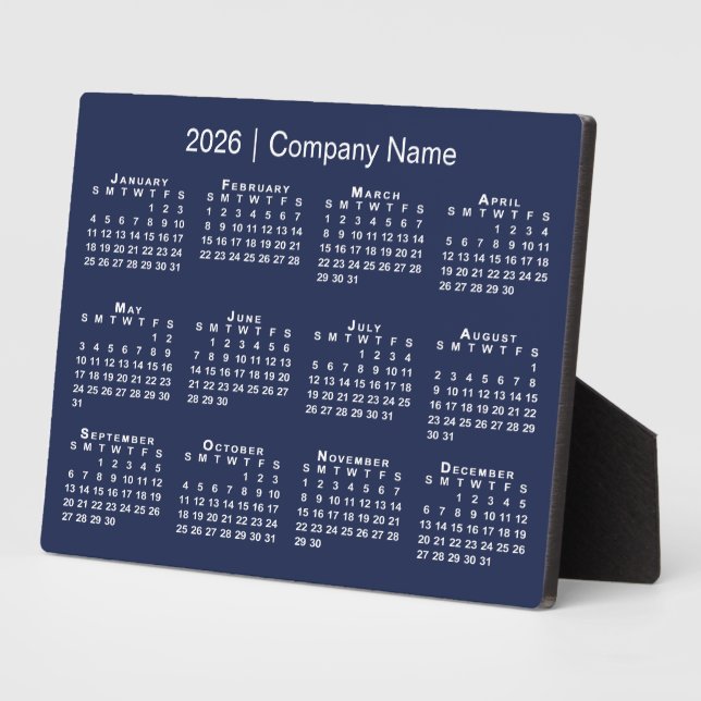 2026 Calendar Company Name Navy Blue Desktop Plaque (Side)