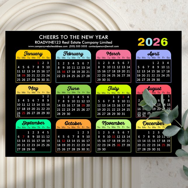 2026 Calendar Corporate Modern Black Magnetic Card (Creator Uploaded)