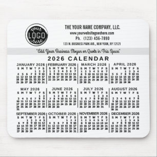 2026 Calendar Custom Business Logo Name Easy White Mouse Pad