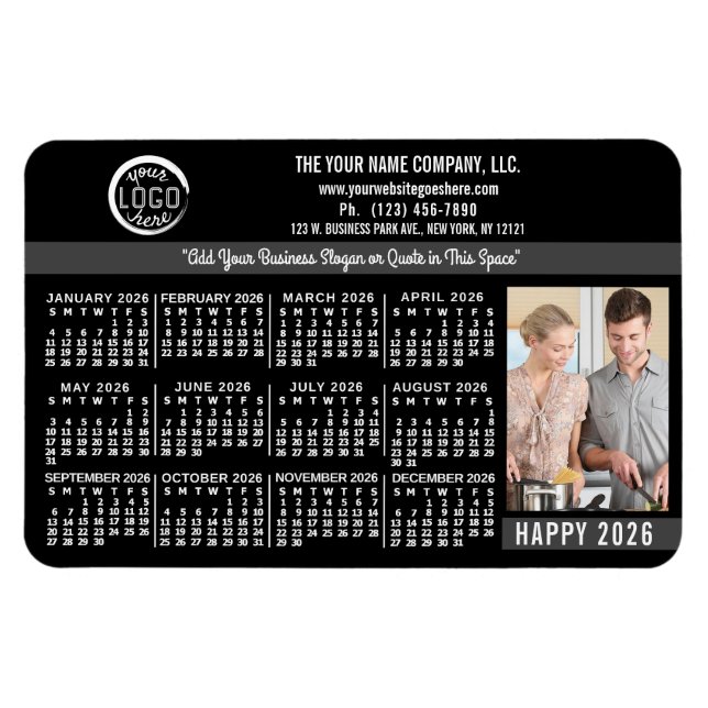 2026 Calendar Custom Business Logo Name Photo Blk Magnet (Horizontal)