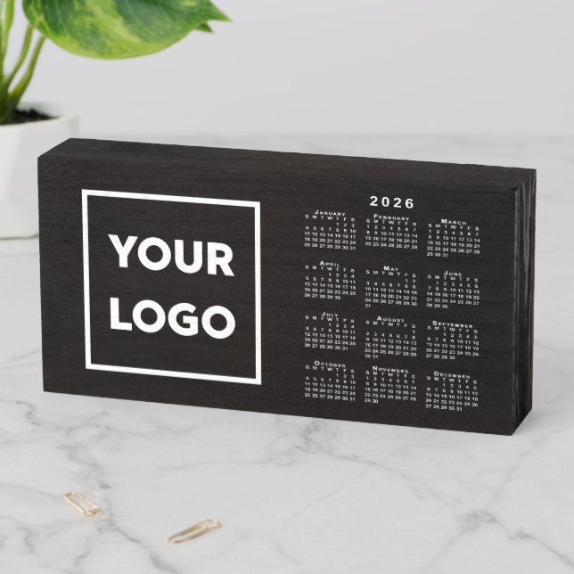 2026 Calendar Custom Business Logo on Black Wooden Box Sign (In Situ Horizontal)