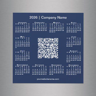 2026 Calendar Custom Business QR Code Navy Magnet