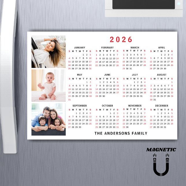 2026 Calendar Custom Name Photo Collage Magnet (Creator Uploaded)