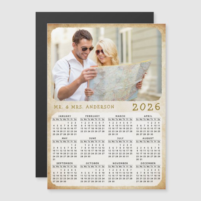 2026 Calendar Custom Photo Family Name Magnet Card (Front/Back)