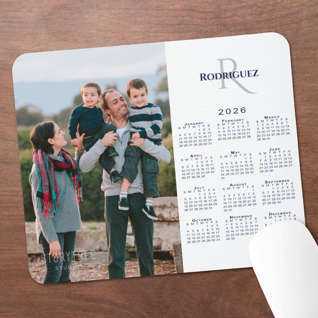 2026 Calendar Custom Photo Monogram Name Mouse Pad (2026 Calendar Custom Photo Monogram Name Mouse Pad, in situ)