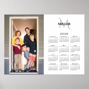 2026 Calendar Custom Photo Monogram Name on White Poster