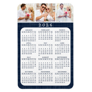 2026 Calendar Custom Photo Navy Blue Fridge  Magnet
