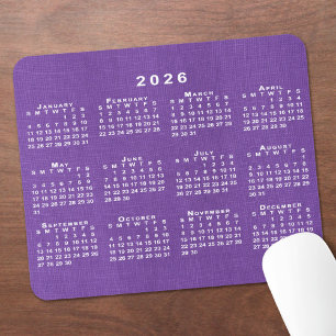 2026 Calendar Custom Photo Purple Linen Texture Mouse Pad