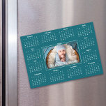 2026 Calendar Custom Photo Teal Blue Family Magnet<br><div class="desc">Create this usable keepsake for you family and friends so they will remember you year-round with this graphic, elegant 2026 calendar magnet card. Bold white calligraphy script typography, your custom photo and a simple, modern 12 month calendar overlay a dark turquoise teal blue background. Personalize with the photo of your...</div>