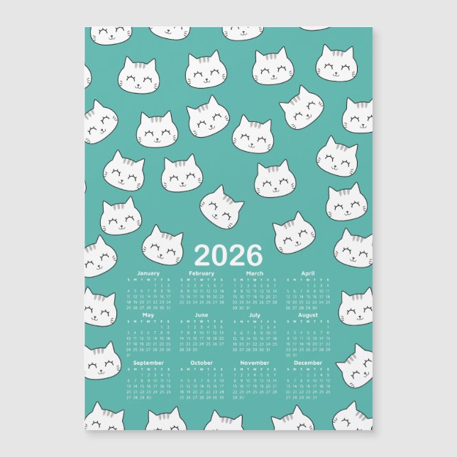 2026 Calendar cute cat faces Pattern (Front)