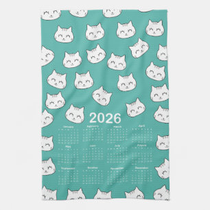2026 Calendar cute cat faces Pattern Kitchen Towel