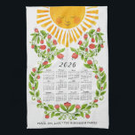 2026 Calendar Cute Floral Kitchen Towel<br><div class="desc">Create a personalized 2026 kitchen towel calendar with cute sun and red flowers illustrations. Type your family name and greetings or another text by using the template to make an elegant gift for Thanksgiving day,  Christmas,  New Year on any occasions.</div>
