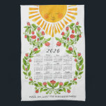 2026 Calendar Cute Floral Kitchen Towel<br><div class="desc">Create a personalized 2026 kitchen towel calendar with cute sun and red flowers illustrations. Type your family name and greetings or another text by using the template to make an elegant gift for Thanksgiving day,  Christmas,  New Year on any occasions.</div>