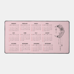 2026 Calendar Desk Mat - Celestial Moon & Floral