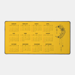 2026 Calendar Desk Mat - Celestial Moon & Floral 