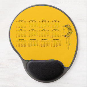 2026 Calendar Desk Mat - Celestial Moon & Floral Gel Mouse Pad